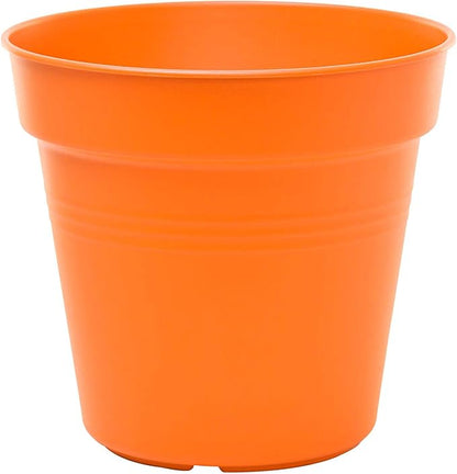 Mintra Garden Pots, 4 Pack Bulk Plastic Plant Pots with Drainage Tray, Round Indoor & Outdoor Decorative Planters with Drain Holes for Flowers, Herbs & Plants, 13cm Diameter – Orange, 5 in