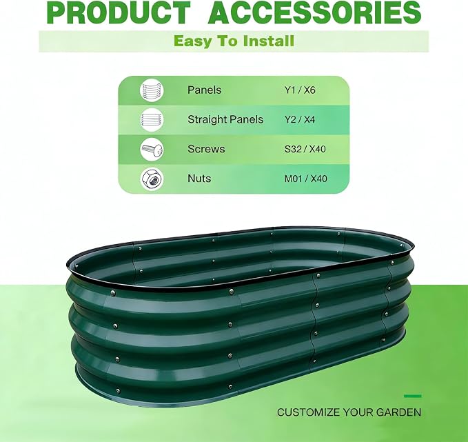 GrowHaus 4x2x1ft Galvanized Raised Garden Bed, Planter Boxes Outdoor Metal Garden Beds for Planting Vegetables Flowers Herbs Dark Green 2 Pack