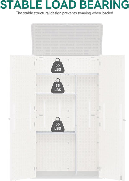 YITAHOME 60cuft Vertical Storage Shed Shelf, Weatherproof Metal Shelf for 60 cu ft Tool Cabinet, Ideal for Outdoor Use, Easy Assembly,45.6" L X 13.2" W X 69" H, White