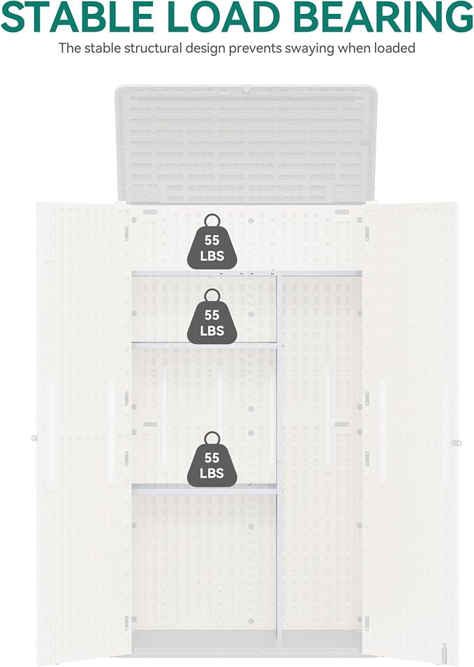 YITAHOME 60 Cuft Metal Storage Shed Shelf, Space-Saving Waterproof Shelf for Vertical Storage Sheds,Waterproof for Garden, Patio, Garage, Easy Assembly,45.6" L X 13.2" W X 69" H, White