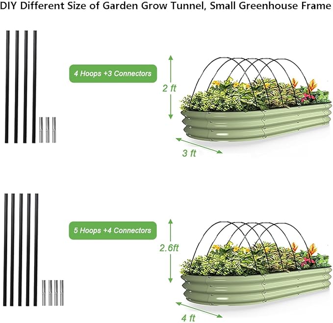 Garden Hoops Grow Tunnel, 6 Sets of 7FT Greenhouse Hoops for Raised Beds, Rust-Proof Fiberglass Frame for Garden Netting, Small Greenhouse Kit, Shade Cloth, Plant Row Covers, 30pcs