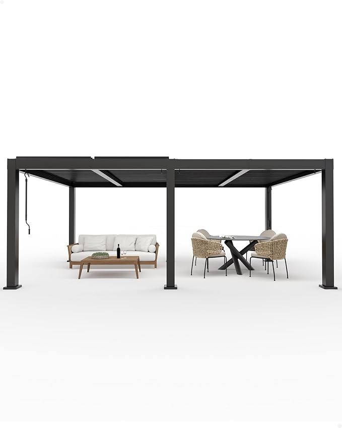 Garveelife All-Aluminum Louvered Pergola 12 ft x 20 ft, Outdoor Pergola with Adjustable Louvered Roof, Reinforced Aluminum Frame, Integrated Drainage System, Hardtop Gazebo for Patio, Deck, Gray