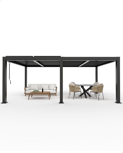 Garveelife All-Aluminum Louvered Pergola 12 ft x 20 ft, Outdoor Pergola with Adjustable Louvered Roof, Reinforced Aluminum Frame, Integrated Drainage System, Hardtop Gazebo for Patio, Deck, Gray