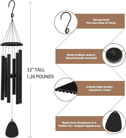 FSVGYY Wind-Chimes-Outdoor-Large-Decor, Deep Tone Soothing Melodic Tones Windchimes, Wind Chimes for Outside, Memorial Wind Chime Best Gift for Mom Women Grandma Neighbors（32" Black）