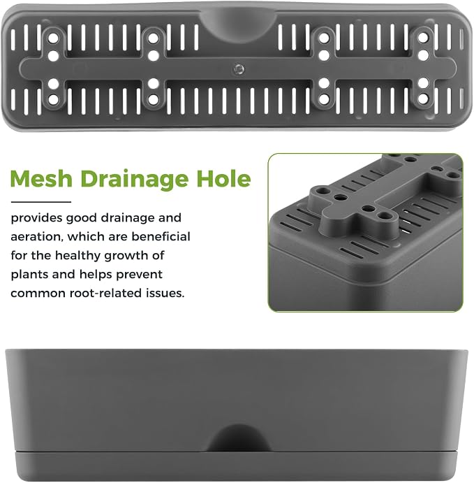 6 Pack Rectangle Planter 16x4.4 Inch Window Boxes Planters Rectangular Window Sill Planters Indoor Self Watering Plant Pots with Drainage Holes and Saucers Succulent Herb Flower Pots, Dark Grey