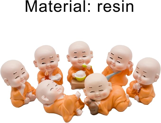 7Pcs Baby Buddha Statues 1 inch Little Monk Figurines for DIY Zen Garden Car Dashboard Office Tabletop Shelf Home Decoration