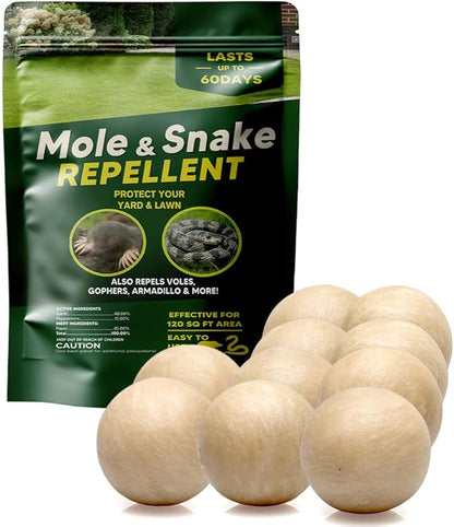 Mole & Snake Repellent, Gopher Repellent Outdoor, Vole & Groundhogs Repellant for Yard, Armadillo & Snake Deterrent for Lawn Pet Safe, Keep Snake Away for Garden/Garage, Safe to Use-10P
