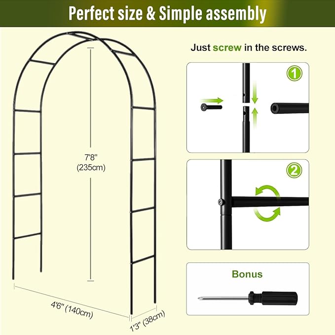 Garden Arch Galvanized Metal Rust-Proof Heavy Duty for Climbing Vines Roses | 7.6ft H x 4.6ft W Upgrade Garden Arbor for Plants, Flowers, Clematis, Jasmine, Party Decor for Wedding, Halloween, Christmas