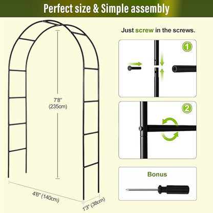 Garden Arch Galvanized Metal Rust-Proof Heavy Duty for Climbing Vines Roses | 7.6ft H x 4.6ft W Upgrade Garden Arbor for Plants, Flowers, Clematis, Jasmine, Party Decor for Wedding, Halloween, Christmas