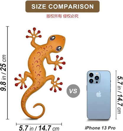 4 Pcs Metal Gecko Outdoor Decorations - Metal Wall Art Hanging Sculpture Decoration for Garden Yard Fence Porch Exterior Wall Decor
