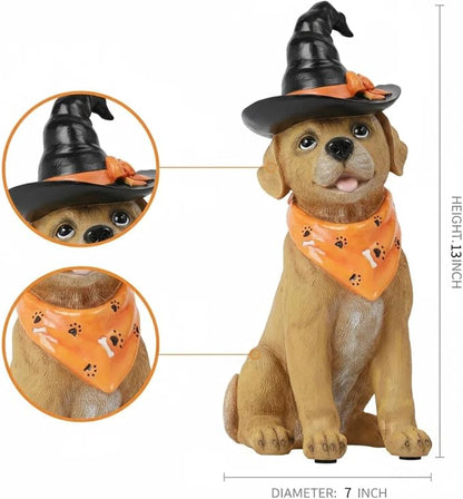 Holiday Decorations Indoor Dog Statue - Halloween Decor Figurine for Outdoor Indoor Mysterious Christmas Tabletop Puppy Sculpture Witch hat, Spooky Gifts Ghost Garden Decorations Rottweiler 5x7x13INCH
