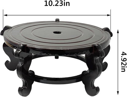 Feng Shui Chinese Wooden Fishbowl Planter Display Stand (10 Inch)