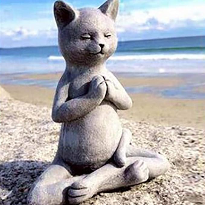 Yoga Cat Meditating Cat Statue Buddha Zen Figurine Art Statue Sculptures Ornament, Resin Meditation Decorative Sculpture Decoration for Indoor Outdoor Home Patio Yard Lawn Garden Decor