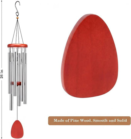 Classic Silver Wind Chimes for Outside Soothing Melodic Wind Chime 26" to Create a Zen Atmosphere. Sympathy/Memorial Gift, Indoor Outdoor Garden Patio Decoration