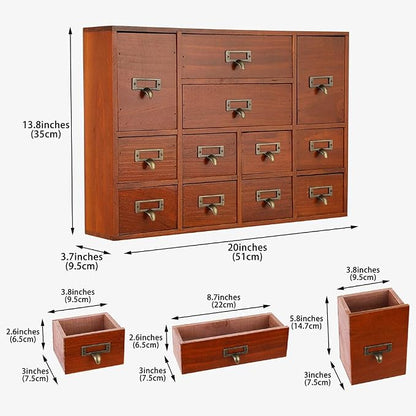 Apothecary Drawers Apothecary Cabinet with Drawers, Brown | 12 Drawer Library Card Catalog, Wooden Storage Box, Wooden Desktop Organizer with Metal Handles-Fulled Assembled