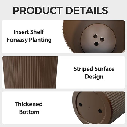 24" Tall Planters for Outdoor Plants,Large Outdoor Planters for Front Porch Decor with Drainage Hole, Flower Pots Fits Indoor Plants Patio/Garden, Plastic Striped Brown(2 Pack)