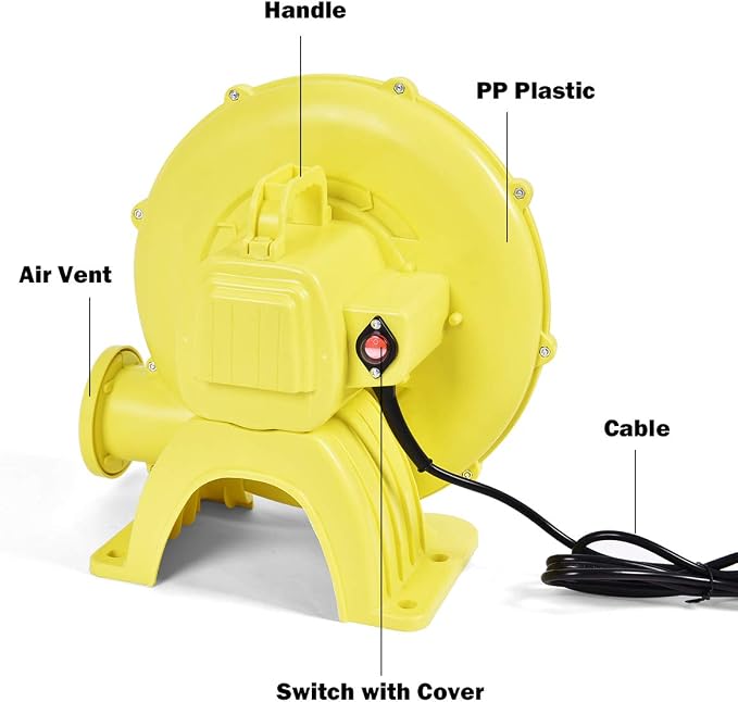 COSTWAY Bounce House Blower 480 Watt 0.64HP for Inflatable Bounce House Bouncy Castle,Yellow/green