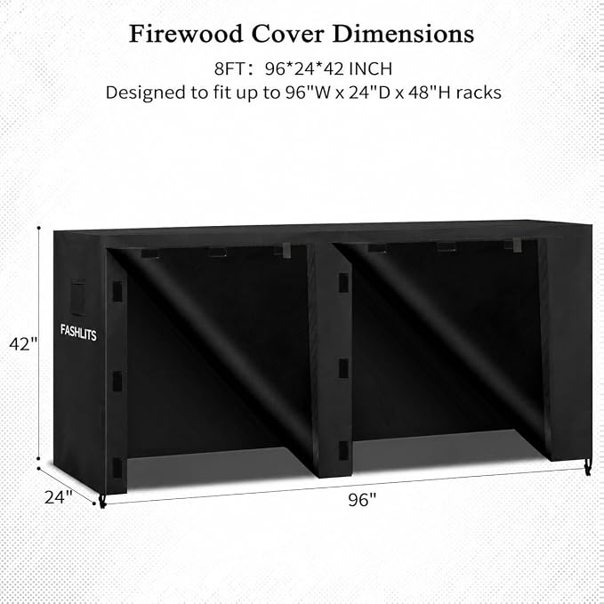 8ft Firewood Rack Cover, Waterproof Heavy Duty 600D Oxford | Storage Wood Rack Cover for Patio, Yard, Indoor and Outdoor Use(Cover Only, Rack Not Included)