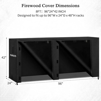 8ft Firewood Rack Cover, Waterproof Heavy Duty 600D Oxford | Storage Wood Rack Cover for Patio, Yard, Indoor and Outdoor Use(Cover Only, Rack Not Included)