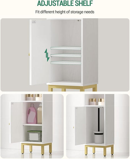 Hzuaneri Bathroom Storage Cabinet, Small Corner Floor Cabinet with Door and Shelves, Narrow Toilet Paper Holder, Bathroom Organizer with Adjustable Shelf, for Small Spaces, White BC38213G