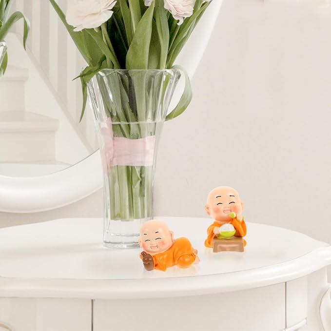Unomor Mini Zen Monk Figurines Set of 7 1.37In Resin Little Buddha Statues Decorative Monk Statue for Home Desk Garden Compact Buddhist Sculpture Gift