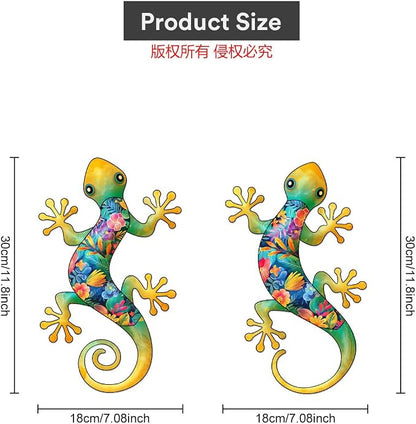 Metal Gecko Outdoor Decor -2 Pack 11.8 inch Metal Lizard Wall Hanging Sculpture Decoration for Indoor or Outdoor, Garden Yard Fence Porch Wall Decor