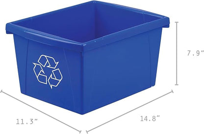Storex 4 Gallon (15L) Recycle Bin, 14.8 x 7.87 x 11.25 Inches, Blue (61505A06C)