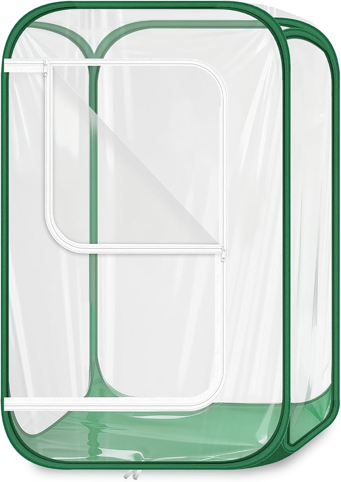 OnBrand 24.65" x 24.65" x 35.59" Portable Pop Up Greenhouse for Outdoors & Indoors, PVC Mini Greenhouse with Zipper Door & Storage Bag, Clear Plant Tent for Seedlings Flowers Vegetables