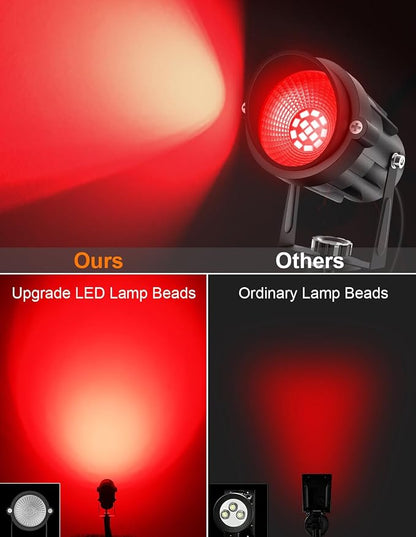 Red Landscape Lights Outdoor, 14 LED Landscape Lighting with US Plug, IP65 Waterproof Spotlights for Tree Yard Garden Pathway Halloween Christmas Decor 4 Pack