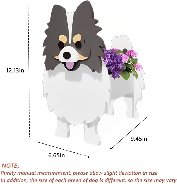 Grey and White Pomeranian Dog Planter Pots, 9.45 x 6.65 x 12.13 in | Dog Flower Pot, Cute Animal Shaped Plant Pot, Gifts for Women & Pet Lovers, Indoor Outdoor Garden Home Office Decor