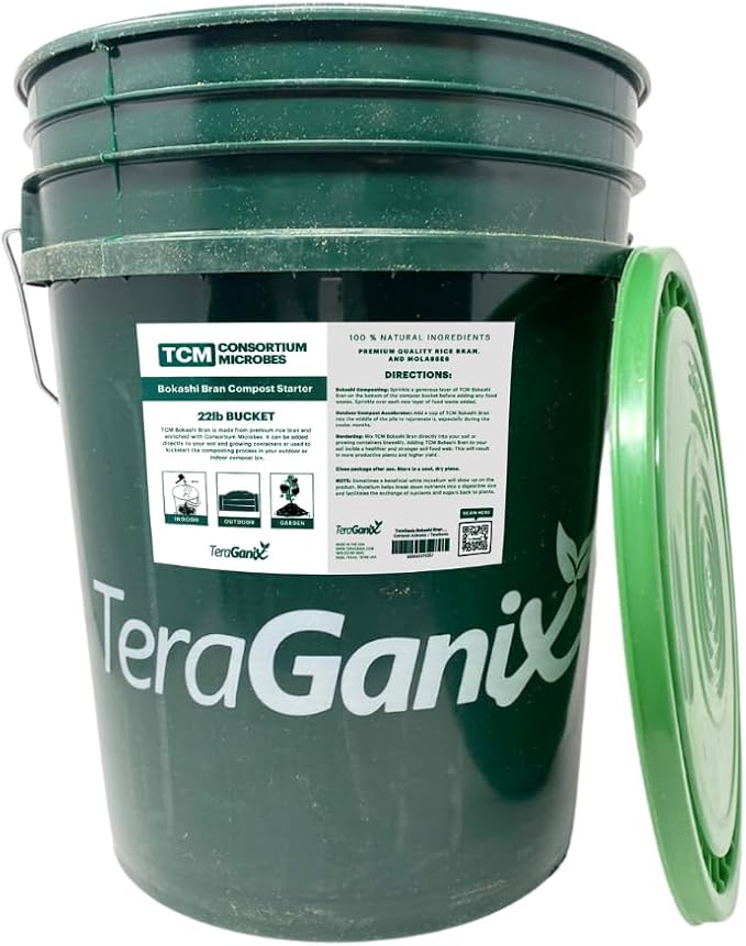 TeraGanix TCM Premium Bokashi Bran Bulk, Compost Accelerator, Rice Bran Mix, Odor Eliminator, Bokashi Compost Starter for Kitchen Compost Bin & Soil (22 Lb)