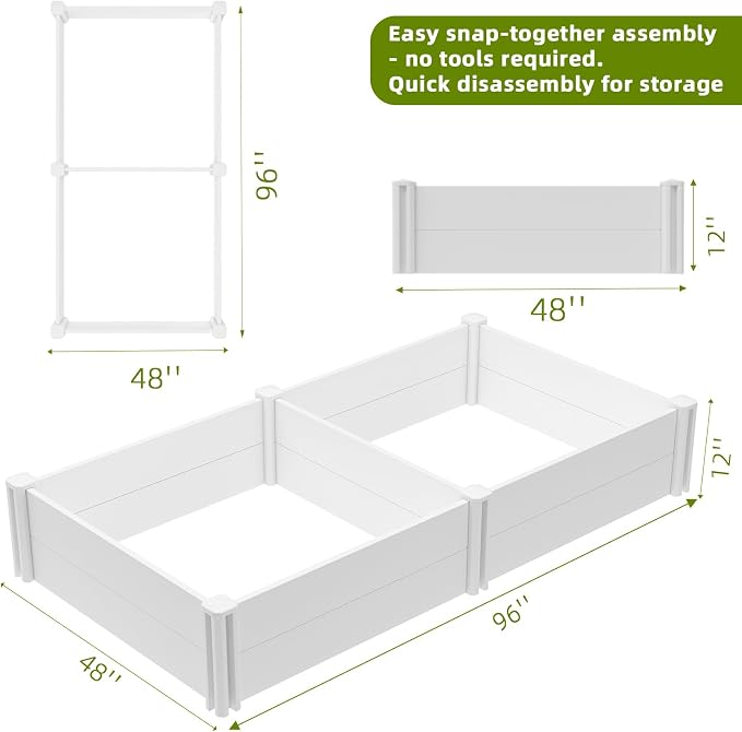 8'x4'x12 Large Vinyl Raised Garden Bed | Screwless Modular Planter Box with Open Bottom | Rust-Proof Outdoor Above Ground Bed for Vegetables, Herbs, Flowers & Whelping Pen