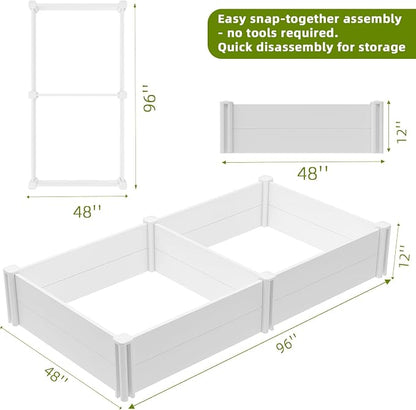 8'x4'x12 Large Vinyl Raised Garden Bed | Screwless Modular Planter Box with Open Bottom | Rust-Proof Outdoor Above Ground Bed for Vegetables, Herbs, Flowers & Whelping Pen