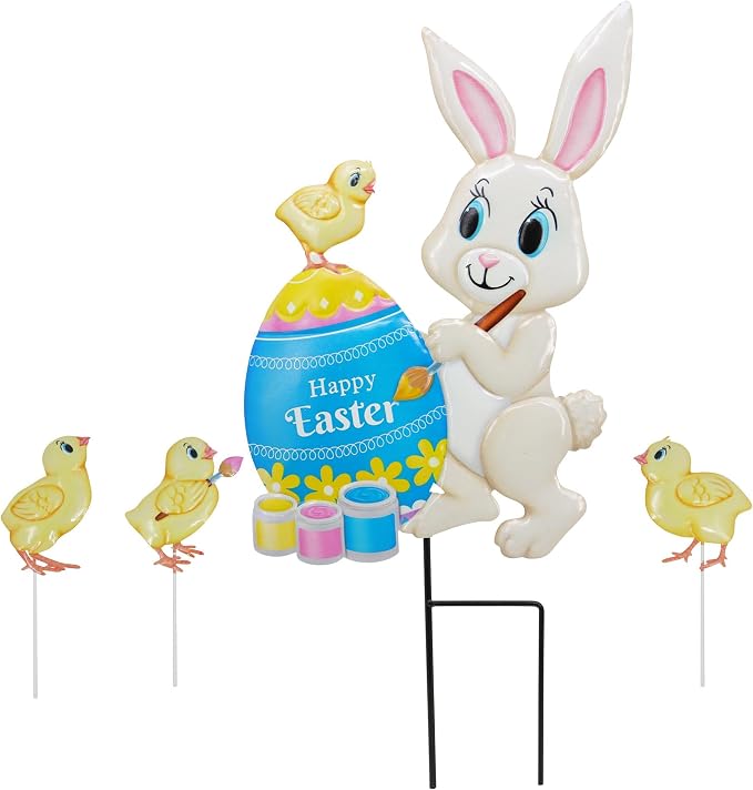 Yard Sign Stakes Made of Metal, Easter Yard Stakes with Bunny Egg for Easter Decorations Outdoor Garden Lawn Porch