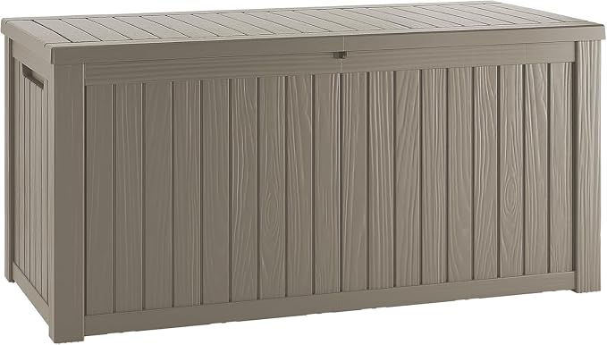 Outdoor Storage Box, 180 Gallon Waterproof Deck Box, Piston-Lift Tall Standing Cabinet for Oversized Cushions, Lockable Deep Tool Organizer Storage Bench, Large Lawn, Grey