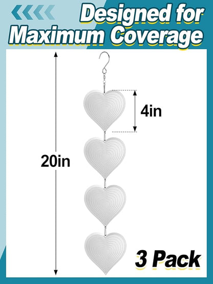 3pcs Reflective Wind Spinners Outdoor for Bird Scare - Stainless Steel Bird Reflectors to Keep Birds Away, Pinwheels for Yard and Garden Decor, Heart-Shaped