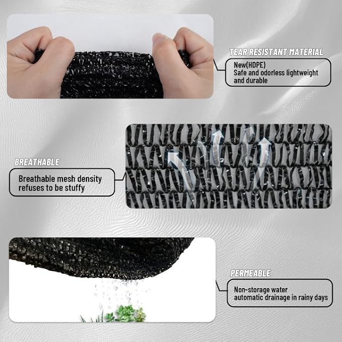 Cool Area 55% Sun Shade Cloth Mesh Tarp with Grommets for Plant Cover 8x8ft Patio Canopy Garden Pergola Greenhouse Car Barn Kennel Black
