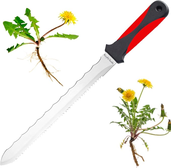 Keyfit Tools Weed Puller Weeding Knife for Deep Tap Root Weeds Like Dandelions, Crabgrass & Other Clump Grassy Weeds Stainless Steel Manual Weeder Get The Entire Root Great for Driveway & Sidewalks