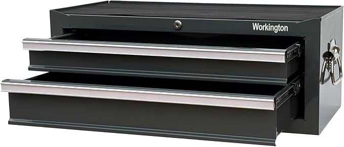 Workington Industrial 2 Drawers Portable Metal Intermediate Box, 26" Middle Tool Chest Cabinet with Ball Bearing Drawer Slides, Steel Tool Storage Box Organizer 4008 Gray