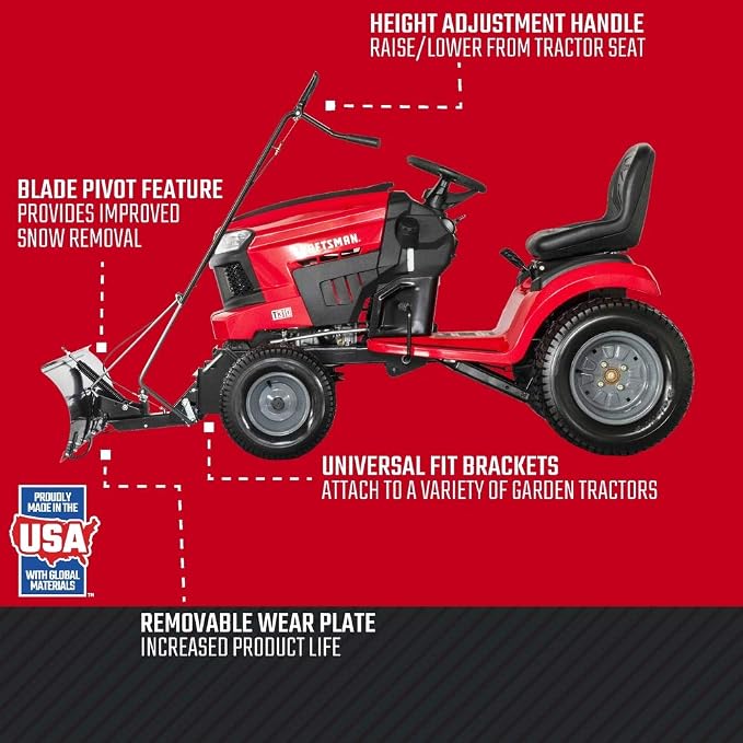 Craftsman 42 in Snow Blade for Lawn Tractors, Heavy-Duty Angled Snow Plow Attachment with Adjustable Trip Spring
