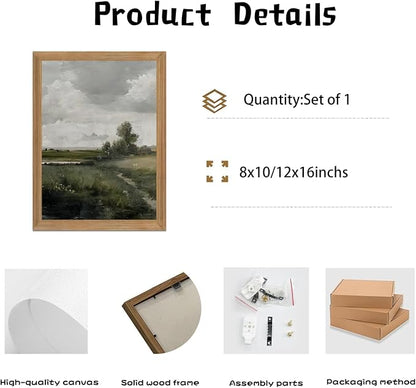 smvexyl Framed Landscape Wall Art, Neutral Nature Canvas Print, 8x10 | Neutral tree landscape art in wood frame for living room bedroom office or farmhouse wall decor