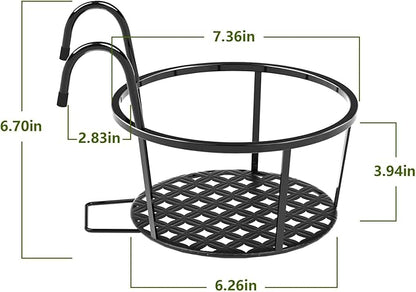 CADANI Iron Hanging Plant Holder Over The Rail Metal Fence Planters, Hanging Bucket Flower Pot Holder for Patio Balcony Outdoor Plants - Pack of 6 (Black)