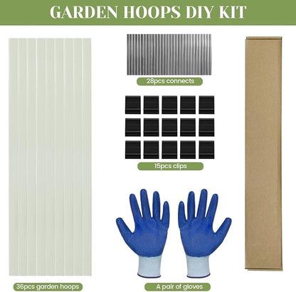 Greenhouse Hoops 36pcs, Sunwuk Garden Hoops for 1-3.5ft Wide Raised Bed, 9 Sets of 5.6ft Long Super Bendable Fiberglass Support Hoops Frame, Mini Greenhouse Strip for Row Cover (S Size)