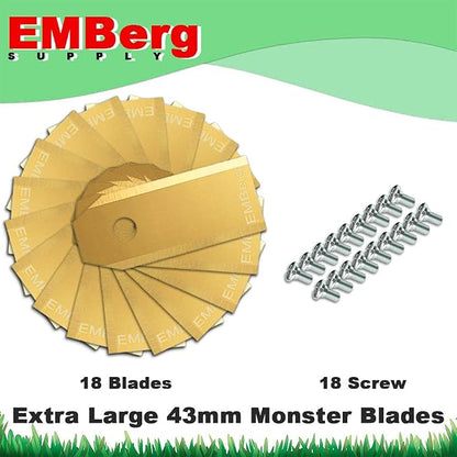 EMBerg Monster XL Blades (18 Pack) for Automower Models as Well as Gardena and McCulloch Robotic Lawnmowers. (Titanium)
