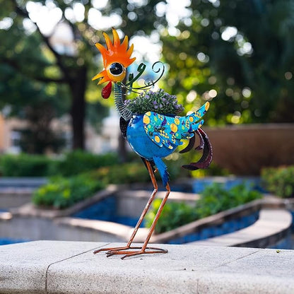 Planters for Outdoor Plants,25.6 Inch Tall Metal Yard Rooster Decor for Outdoor Plants, Weather-Resistant Flower Pots for Garden Patio Porch Decor