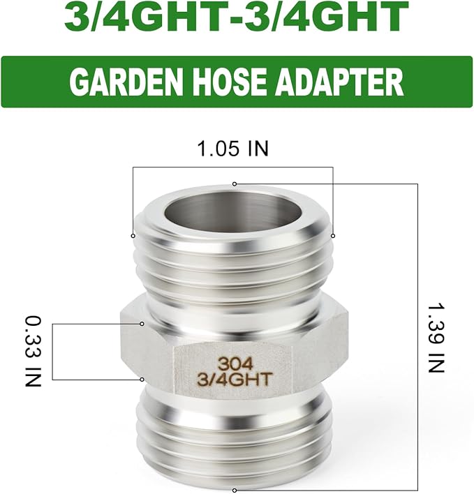 TAISHER 5PCS 304 Stainless Steel Garden Hose Adapter, 3/4" GHT Male x 3/4" GHT Male Garden Hose Connector with Washers