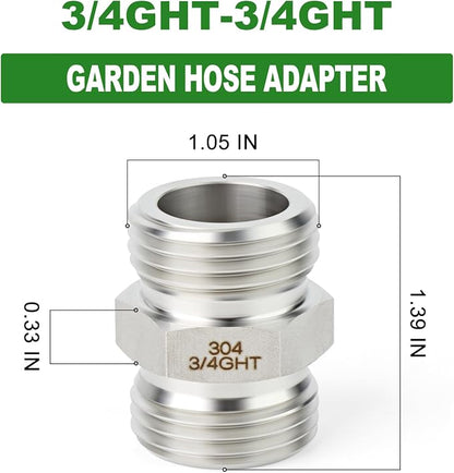 TAISHER 5PCS 304 Stainless Steel Garden Hose Adapter, 3/4" GHT Male x 3/4" GHT Male Garden Hose Connector with Washers