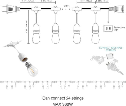 Banord Outdoor String Lights, 48FT Waterproof Patio Lights with 1W Dimmable LED Bulbs, White Hanging String Lights for Outdoor Backyard, Garden, Deck, Porch, Gazebo, Balcony, Camping, Party
