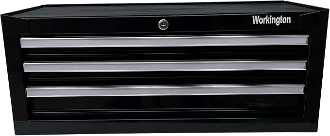 Workington Industrial 3 Drawers Portable Metal Intermediate Box, 26" Middle Tool Chest Cabinet with Ball Bearing Drawer Slides, Steel Tool Storage Box Organizer 4009 Black