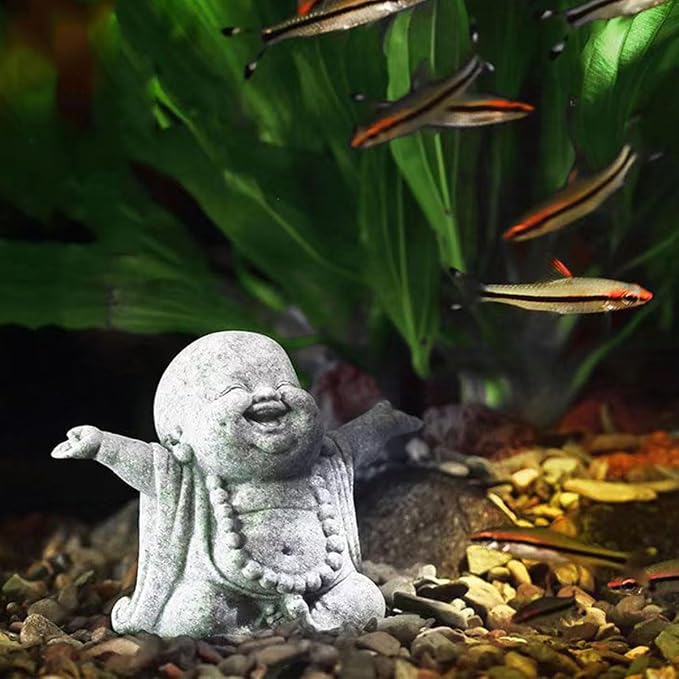 livelyfish Buddha Fish Tank Decor Asian Stone Buddha Figurines for Aquarium Zen Garden Fish Tank Statue Decorations Mini Stone Buddha Zen Garden Sculptures Decor,Gift, E